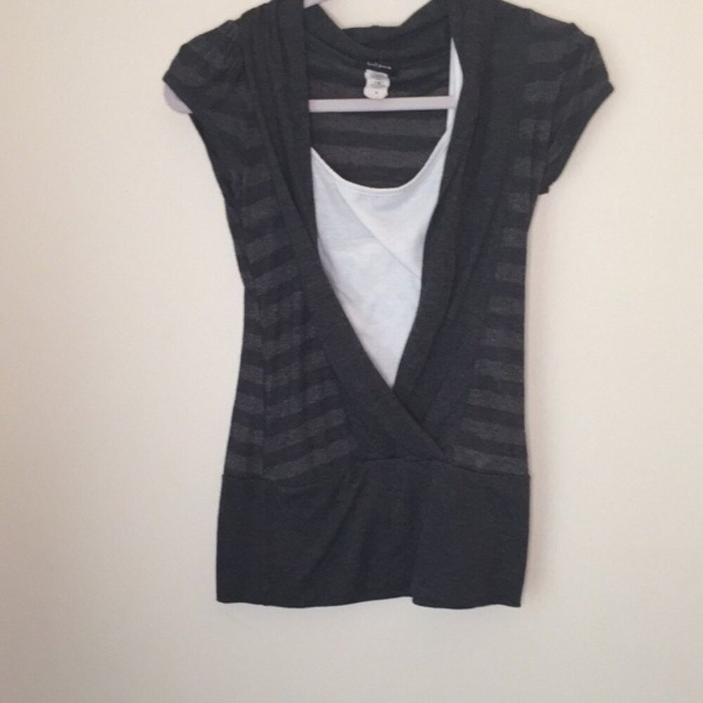 Taboo Faux 2 Piece Juniors Grey Strip White Top M